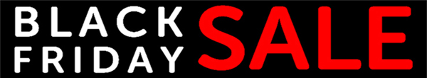 black banner with white text saying black Friday and sale in red text