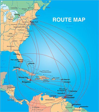 Caribbean Airlines route map