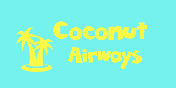 Coco Air blue background, yellow font