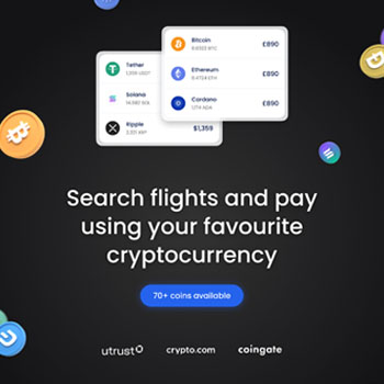 search flights and pay using your favourite cryptocurrency. 70+ coins available. 
