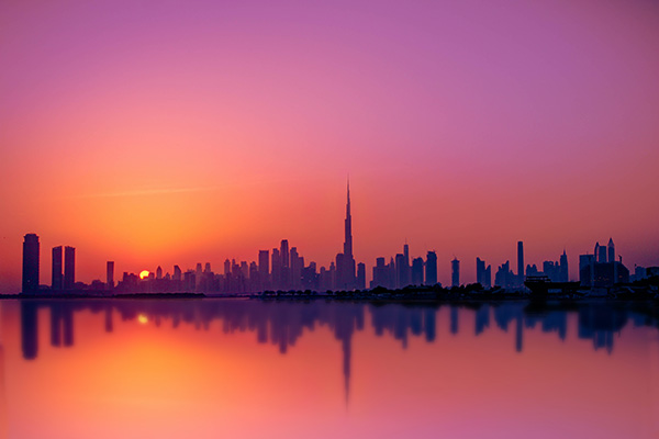 Picture of Dubai skyline with sunset