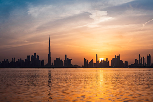 Picture of the sunset and the Dubai skyline