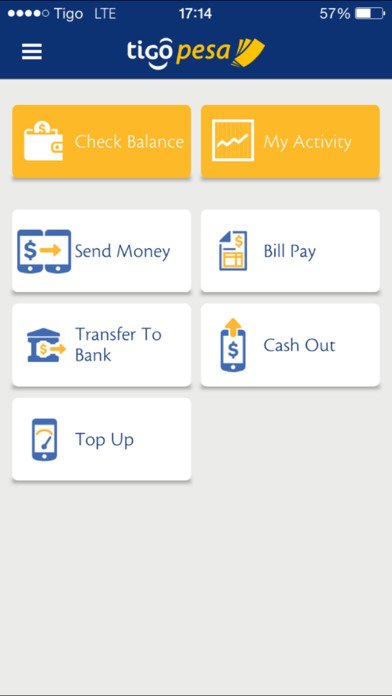 Tigo Pesa App layout image