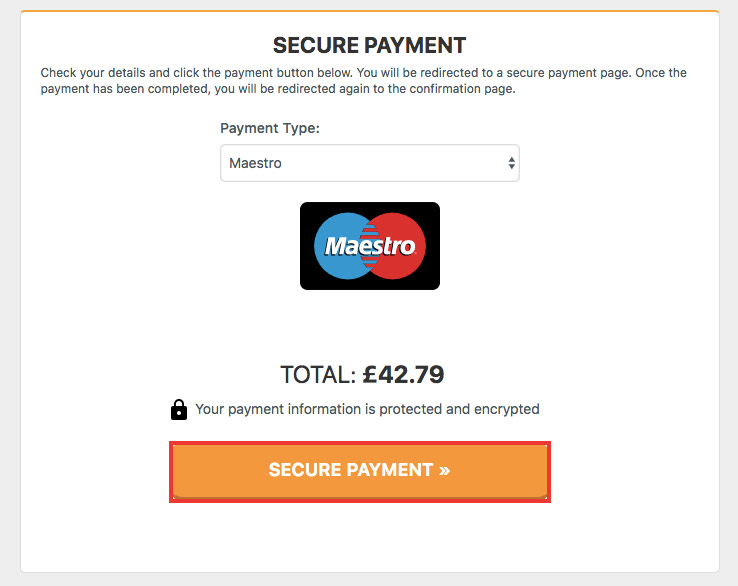 Select maestro as a payment method
