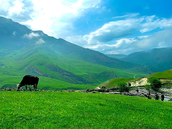 Image of mountain and field landscape in Qusar, Azerbaijan