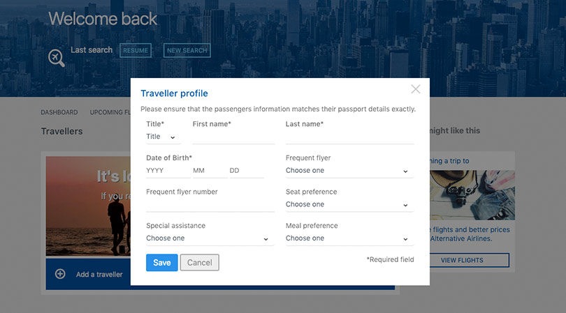 traveller profile on my account