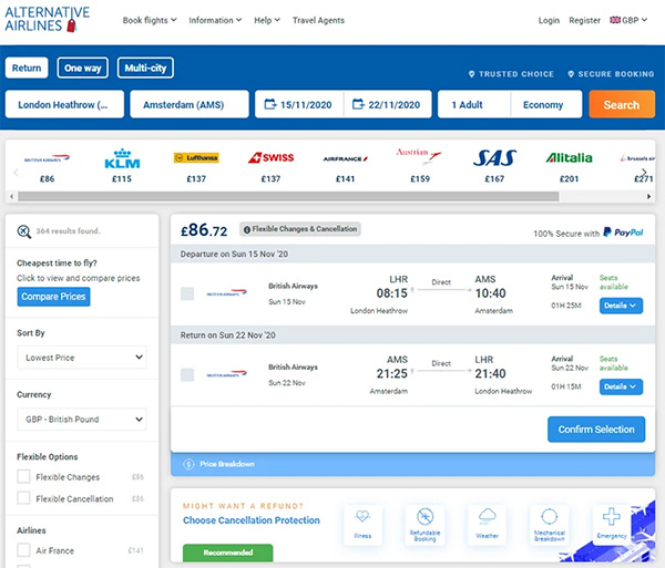 Search Result LHR to AMS