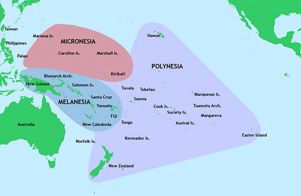 Map of the 4 regions in Oceania