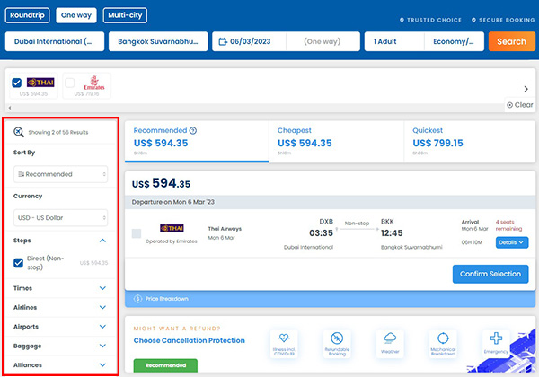 Step 2 - How to book one way flights to Thailand