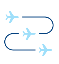 three light blue planes with dark blue movement lines