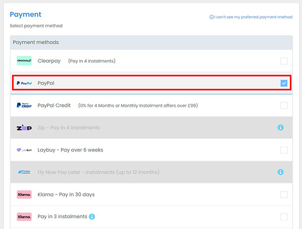 Step 3 - Select PayPal as payment method