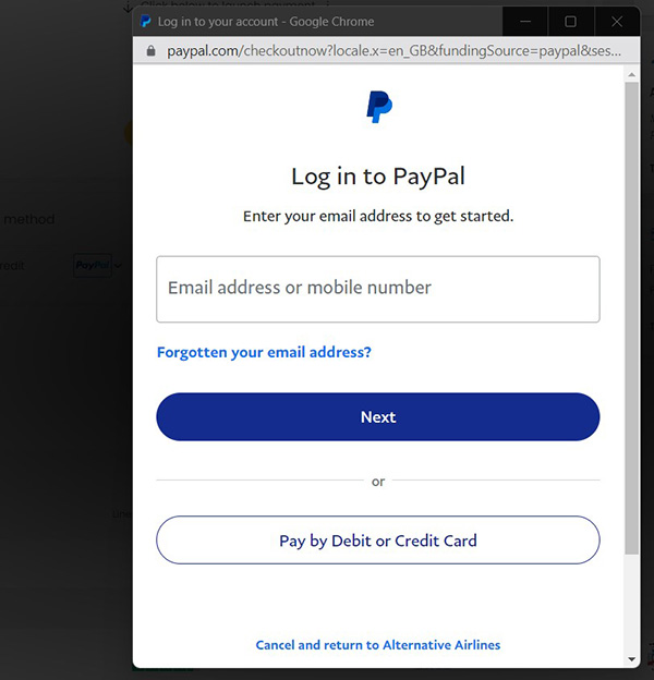 Step 6 - Login to PayPal to confirm booking