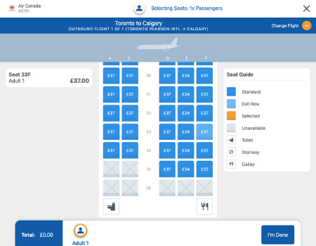 Seat selection stage of the Alternative Airlines checkout page