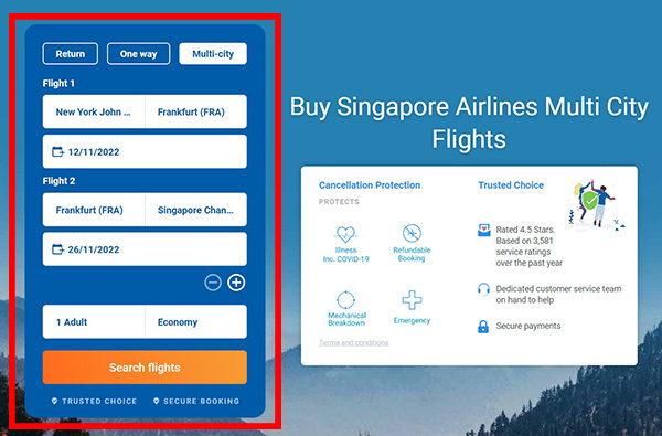 Step 1 - How to book multi-city Singapore Airlines flights