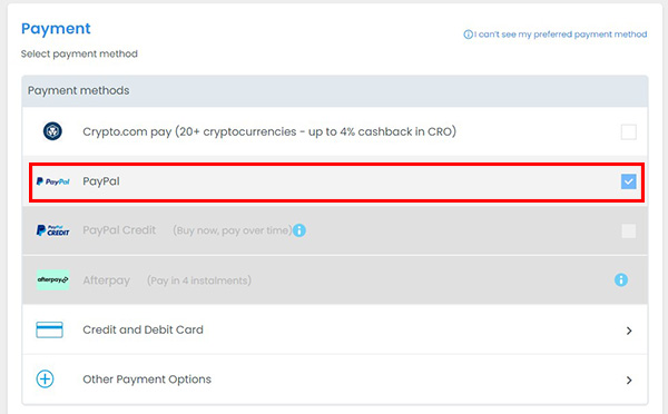 Step 3 - Select PayPal as payment method