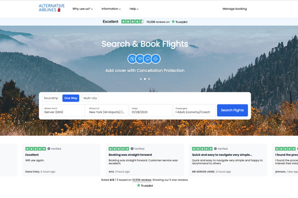 Step 1 Search for flights with Alternative Airlines
