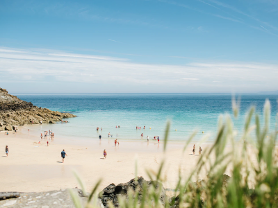 A photo of sandy beach and blue sea, taken at st Ives beach in Cornwall 
