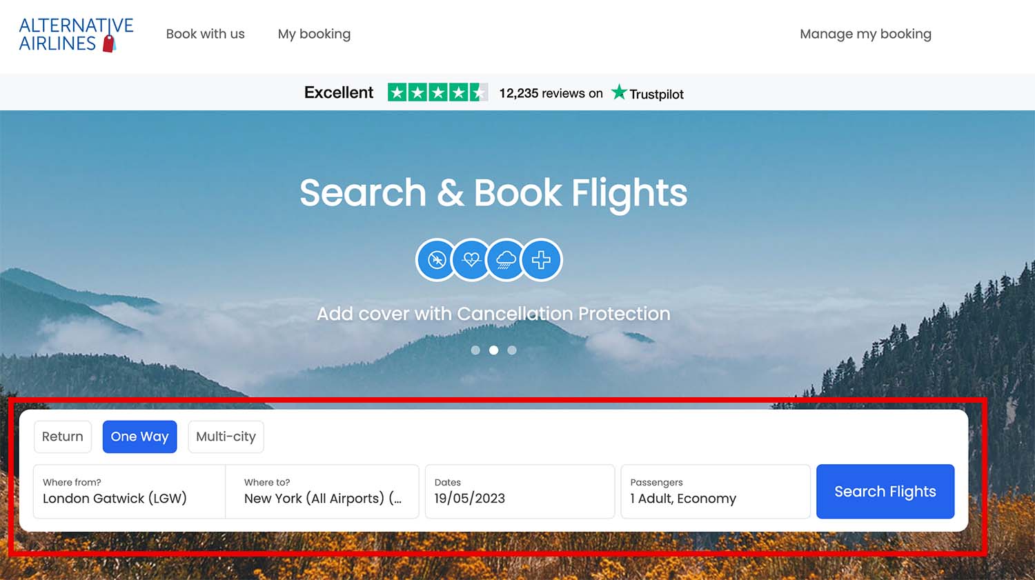 step 1 - search for flights in the search form