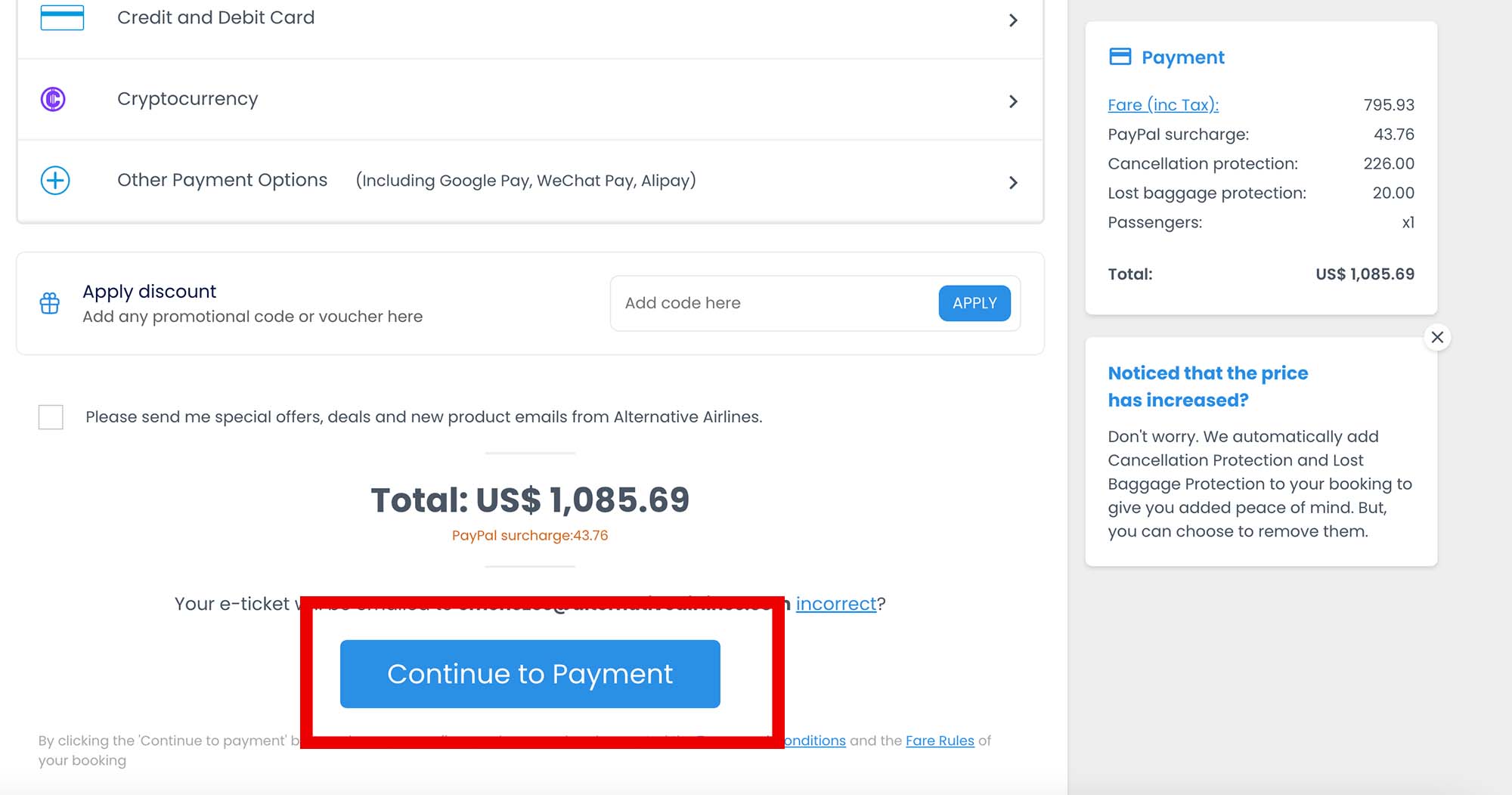 Step 4 - continue to payment