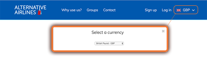 sterling gbp currency selection