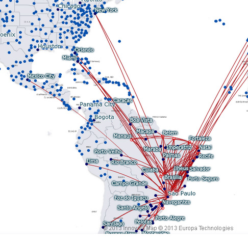 TAM Airlines Route Map