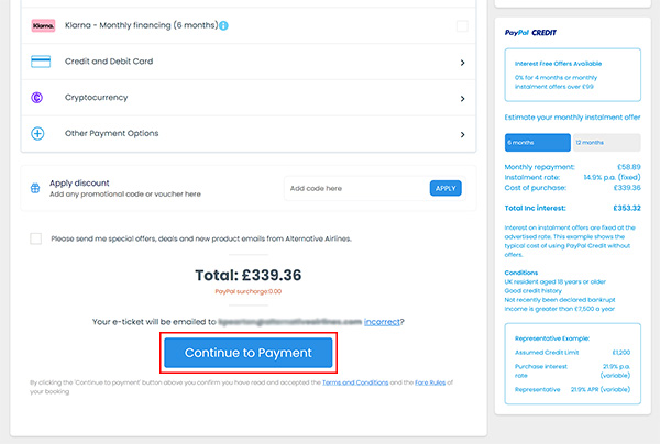 Step 4 - Click the Continue to Payment button