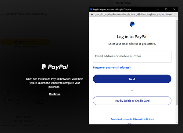 Step 6 - Login to PayPal to confirm booking