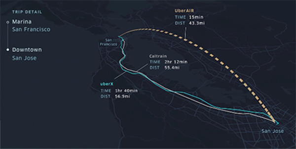 A proposed flight map by Uber Air