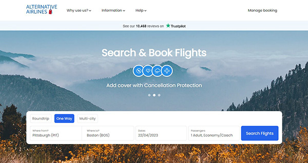 Step 1 Search for flights with Alternative Airlines