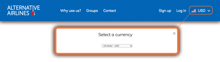 USD dollar currency selection