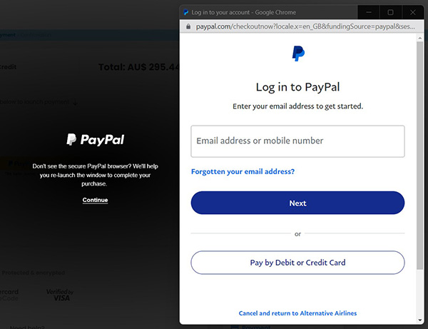Step 6 - Login to PayPal to confirm booking